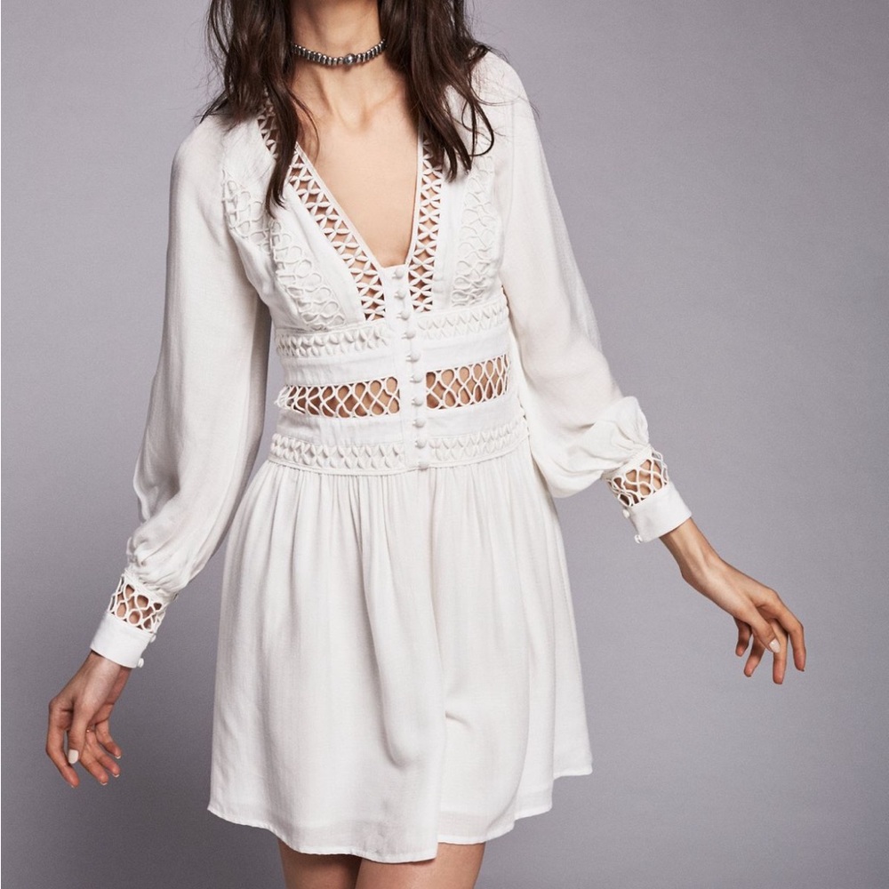 Women's Free People I Think I Love You Boho mini Dress Size 0 offwhite festival